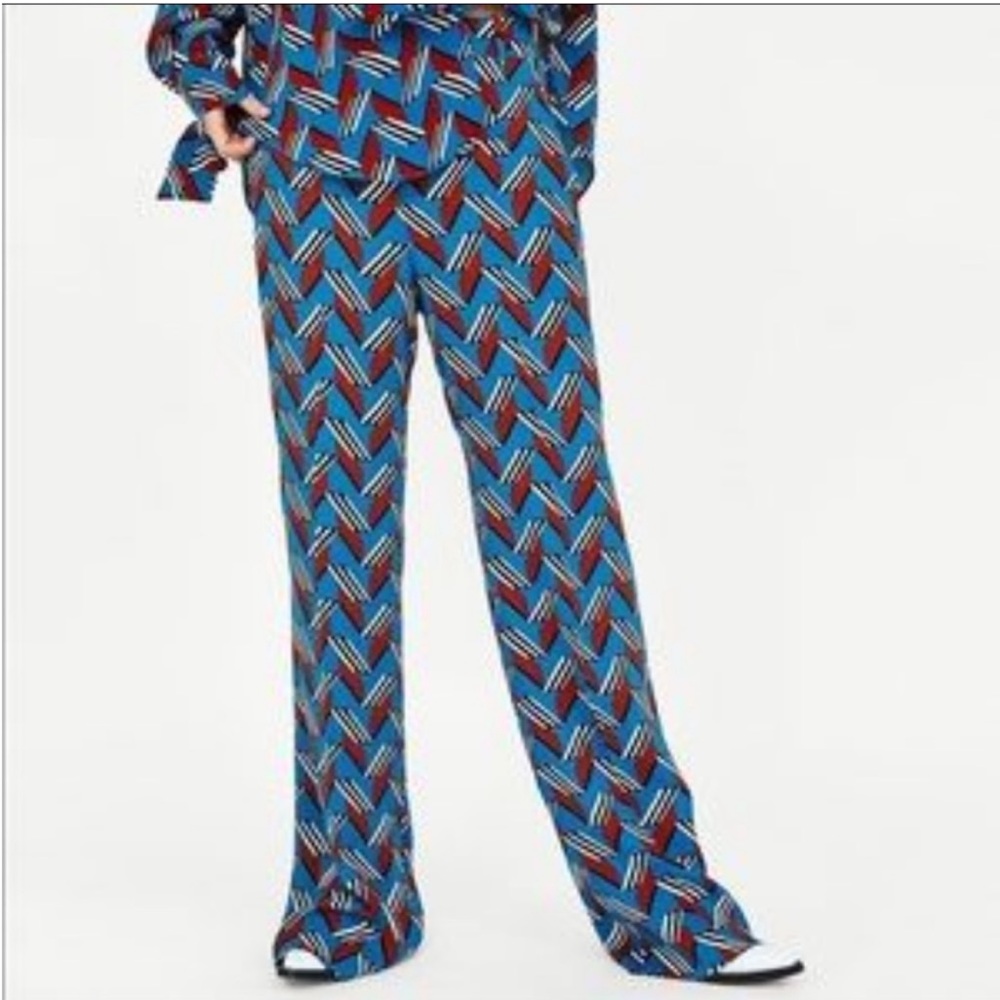 ZARA Geometric Blue and Orange Wide Leg Pants Medium